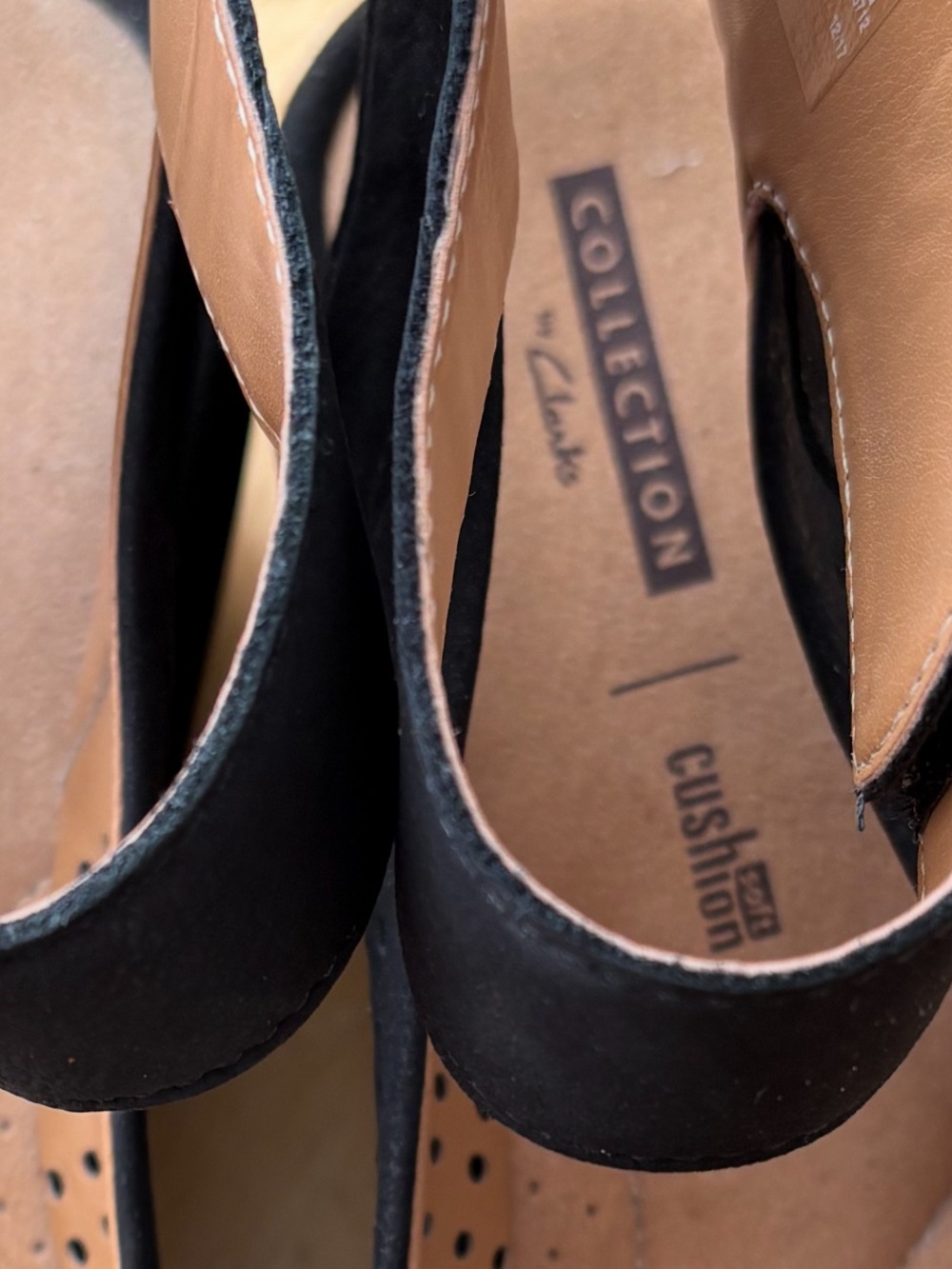 Clark’s Collection Reedly Salene Black Perforated Wedge Sandals w Ankle Strap 9 - Picture 2 of 12